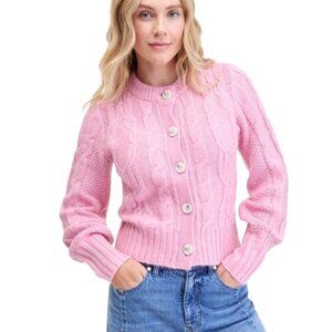 On 34th Street Chunky CableKnit Cardigan Sweater 2025 Pink Size XL